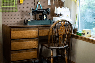 Carmen's desk with vintage singer machine